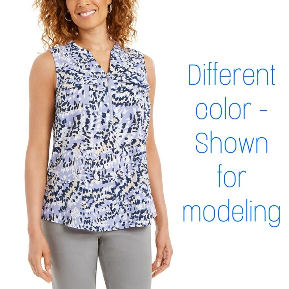 JM Collection Sleeveless Zip Front Top Geometric - Picture 2 of 9